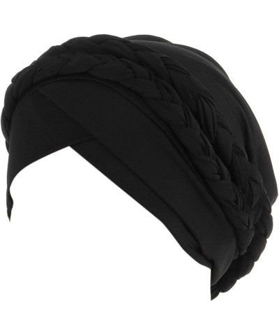 Women Pre-Tied Twisted Braid India Hat Muslim Cancer Chemo Beanie Turban Wrap Cap Hair Lose Hats Black $9.65 Skullies & Beanies