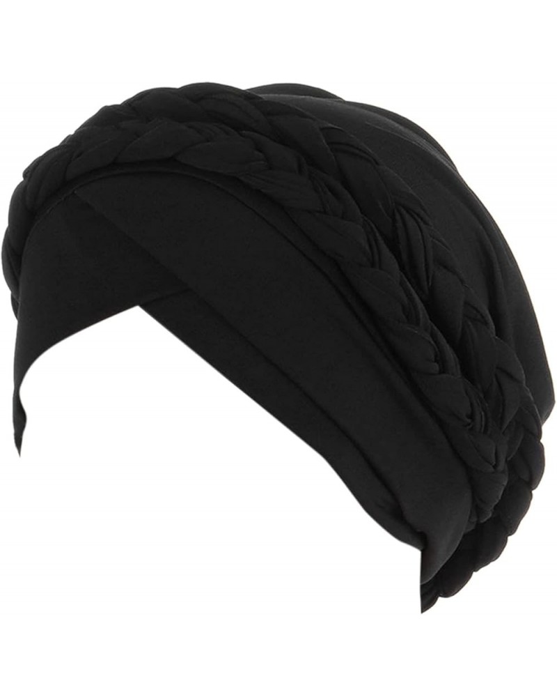 Women Pre-Tied Twisted Braid India Hat Muslim Cancer Chemo Beanie Turban Wrap Cap Hair Lose Hats Black $9.65 Skullies & Beanies