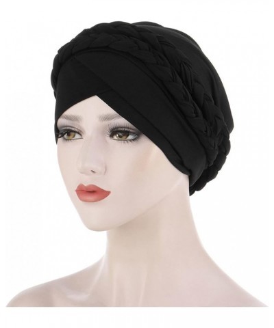 Women Pre-Tied Twisted Braid India Hat Muslim Cancer Chemo Beanie Turban Wrap Cap Hair Lose Hats Black $9.65 Skullies & Beanies