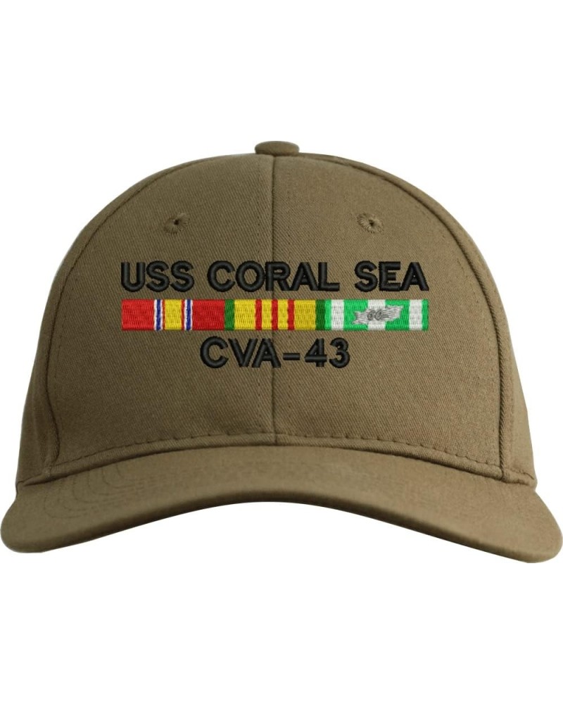 USS Coral Sea CVA-43 with Vietnam Service Ribbons Embroidered Cap Coyote Brown Made in Usa Low Profile $19.17 Baseball Caps