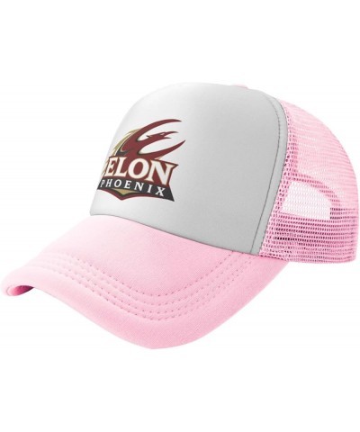 Elon University Logo Trucker Hats for Both Men and Women - Mesh Baseball Snapback Hats Pink $19.05 Baseball Caps