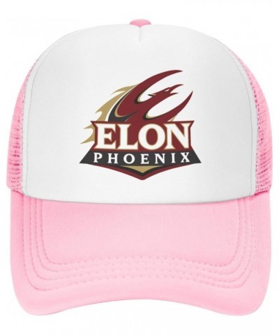 Elon University Logo Trucker Hats for Both Men and Women - Mesh Baseball Snapback Hats Pink $19.05 Baseball Caps