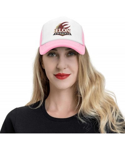 Elon University Logo Trucker Hats for Both Men and Women - Mesh Baseball Snapback Hats Pink $19.05 Baseball Caps