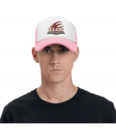 Elon University Logo Trucker Hats for Both Men and Women - Mesh Baseball Snapback Hats Pink $19.05 Baseball Caps