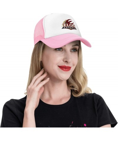 Elon University Logo Trucker Hats for Both Men and Women - Mesh Baseball Snapback Hats Pink $19.05 Baseball Caps