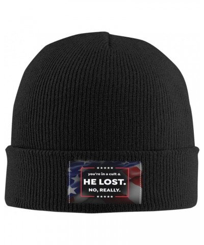 Anti Trump You're in A Cult and He Lost No Really Beanie Hats Warm Chunky Cable Knit Hat Slouchy Skull Cap for Women Men Blac...