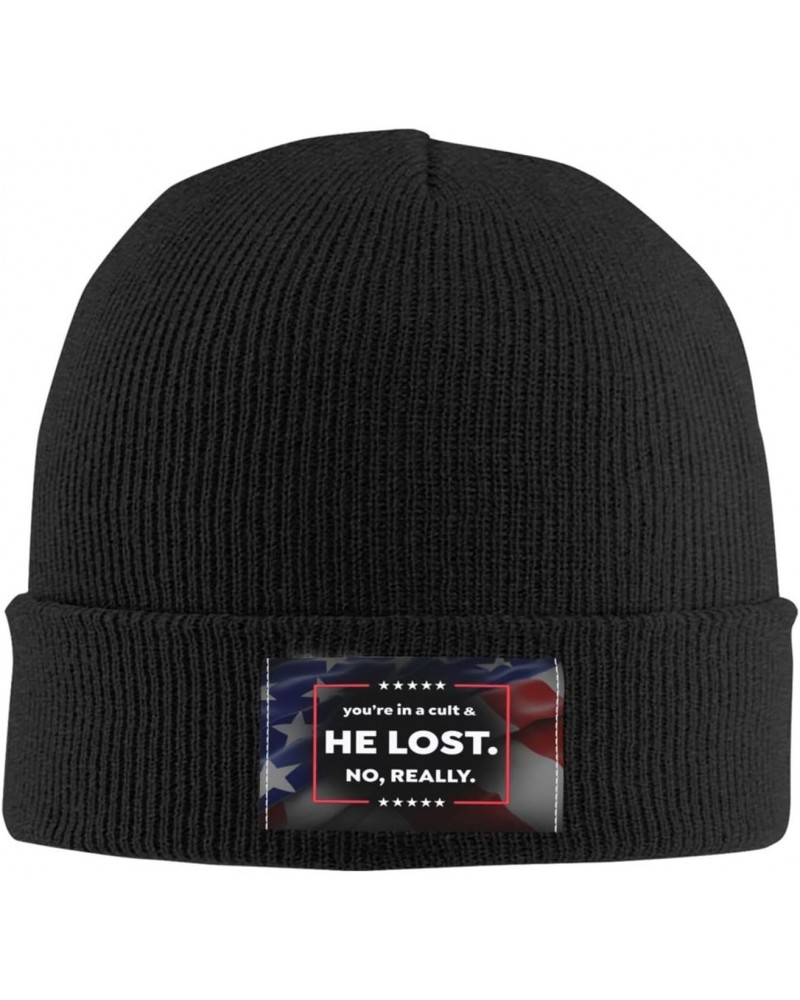 Anti Trump You're in A Cult and He Lost No Really Beanie Hats Warm Chunky Cable Knit Hat Slouchy Skull Cap for Women Men Blac...