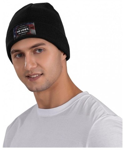 Anti Trump You're in A Cult and He Lost No Really Beanie Hats Warm Chunky Cable Knit Hat Slouchy Skull Cap for Women Men Blac...