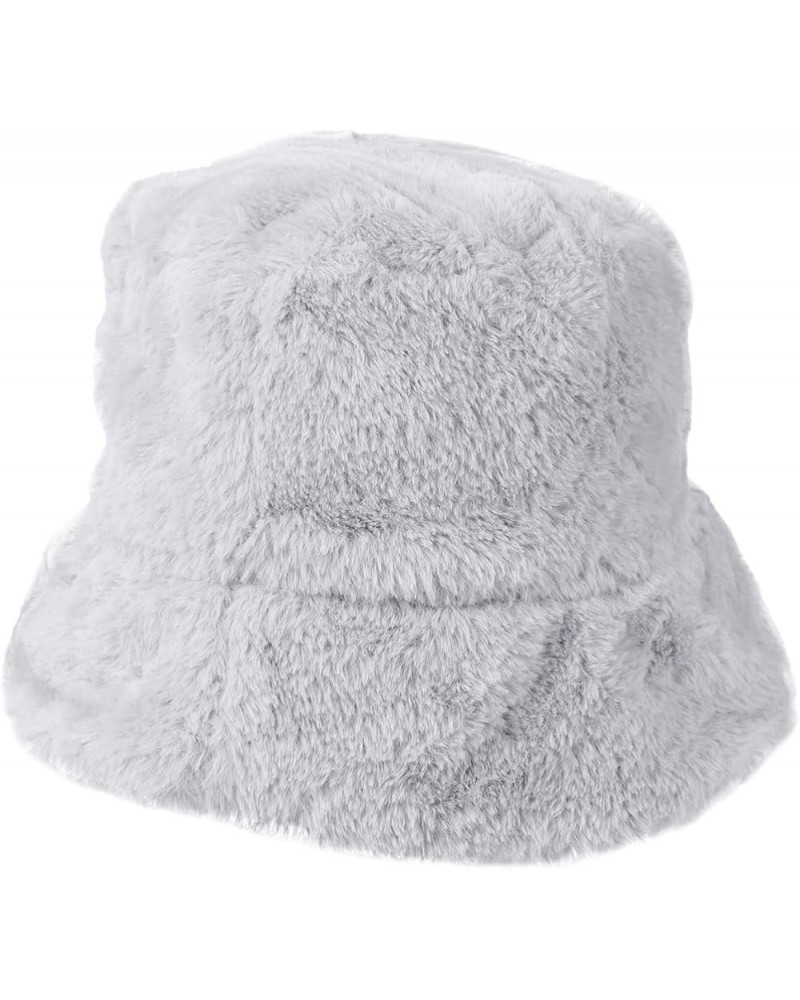 Winter Bucket Hat Women Furry Fur Bucket Hat Fisherman Hat Warm Hats Casual Outdoor Bucket Hat Dark Grey $7.64 Bucket Hats