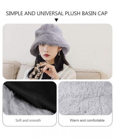 Winter Bucket Hat Women Furry Fur Bucket Hat Fisherman Hat Warm Hats Casual Outdoor Bucket Hat Dark Grey $7.64 Bucket Hats