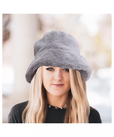 Winter Bucket Hat Women Furry Fur Bucket Hat Fisherman Hat Warm Hats Casual Outdoor Bucket Hat Dark Grey $7.64 Bucket Hats