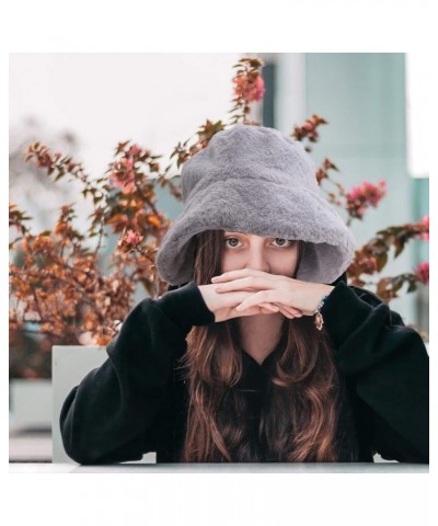 Winter Bucket Hat Women Furry Fur Bucket Hat Fisherman Hat Warm Hats Casual Outdoor Bucket Hat Dark Grey $7.64 Bucket Hats