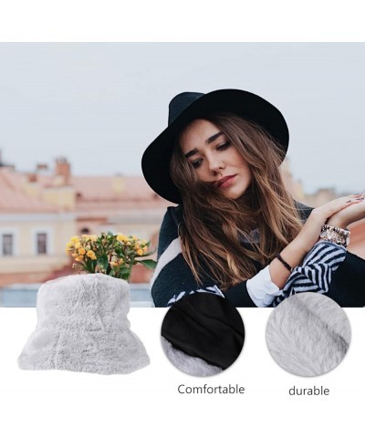 Winter Bucket Hat Women Furry Fur Bucket Hat Fisherman Hat Warm Hats Casual Outdoor Bucket Hat Dark Grey $7.64 Bucket Hats