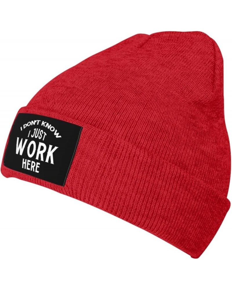 I Don't Know I Just Work Here Beanie Hat for Men and Women Winter Warm Hats Knit Slouchy Skull Cap,Black Red $11.65 Skullies ...