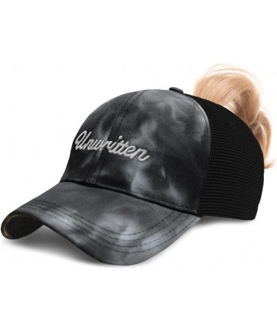 Womens Ponytail Cap Unwritten Style B Cotton Distressed Trucker Hats Tie Dye Black $15.95 Baseball Caps