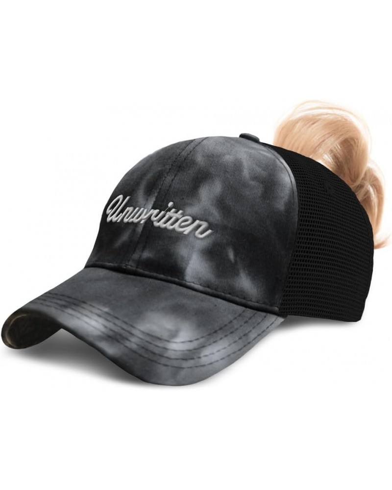 Womens Ponytail Cap Unwritten Style B Cotton Distressed Trucker Hats Tie Dye Black $15.95 Baseball Caps