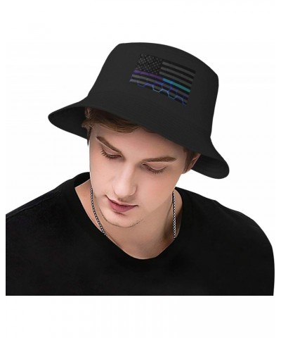 Honeycomb Style United States Thin Purple-Teal Line Flag Bucket Hat for Men Women Beach Travel Sun Hat Casual Fishing Hat $9....