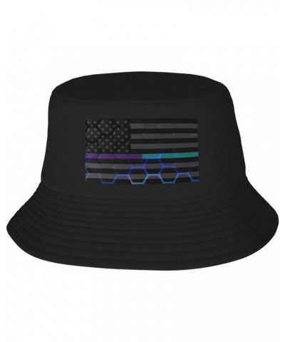 Honeycomb Style United States Thin Purple-Teal Line Flag Bucket Hat for Men Women Beach Travel Sun Hat Casual Fishing Hat $9....