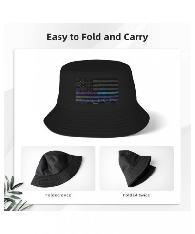 Honeycomb Style United States Thin Purple-Teal Line Flag Bucket Hat for Men Women Beach Travel Sun Hat Casual Fishing Hat $9....