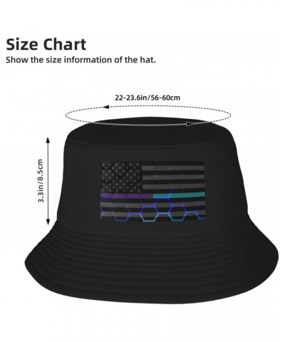 Honeycomb Style United States Thin Purple-Teal Line Flag Bucket Hat for Men Women Beach Travel Sun Hat Casual Fishing Hat $9....