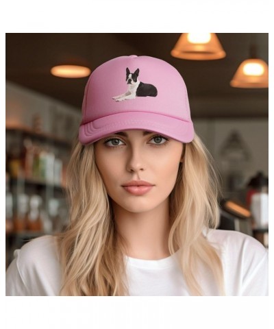 Boston-Terriers Black Dad Hat Men Women Mesh Baseball Cap Adjustable Trendy Trucker Hat Black Pink $11.70 Baseball Caps