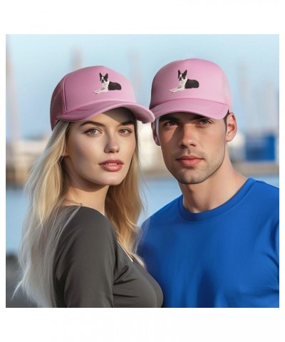 Boston-Terriers Black Dad Hat Men Women Mesh Baseball Cap Adjustable Trendy Trucker Hat Black Pink $11.70 Baseball Caps