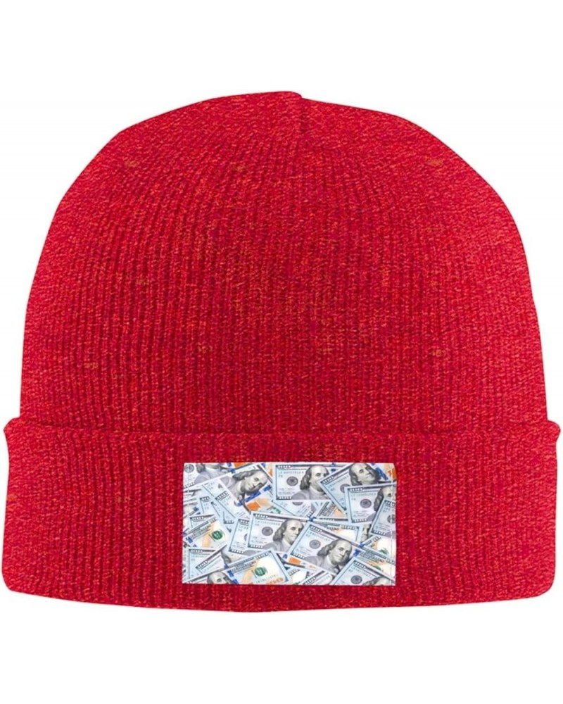 New One Hundred Dollar Bill Winter Hats Thick Knit Cuff Beanie Cap Warm Stocking Beanie Hat for Men Women Red $11.49 Skullies...