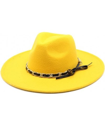 9.5CM Wide Brim Felt Fedora Hat for Women Men Imitation Wool British Style Trilby Formal Jazz Cap 5 6-58cm Yellow $25.30 Fedoras