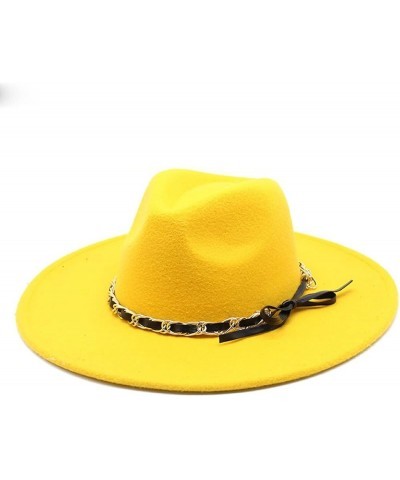 9.5CM Wide Brim Felt Fedora Hat for Women Men Imitation Wool British Style Trilby Formal Jazz Cap 5 6-58cm Yellow $25.30 Fedoras