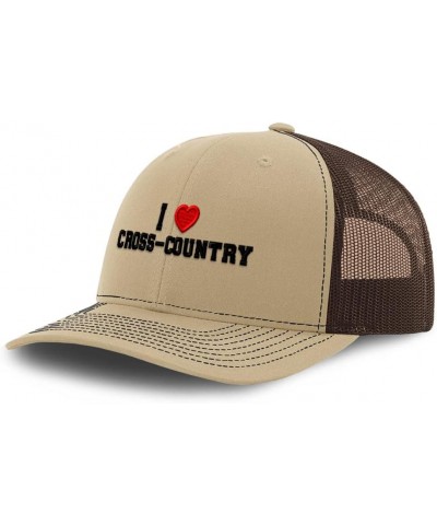 Custom Richardson Trucker Hat I (Love) Cross-Couuntry Red Heart Sports Lovers Khaki Coffee Design Only $14.69 Baseball Caps