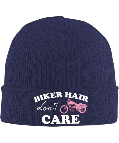 Biker Hair Don't Care Winter Beanie Hats Unisex,Warm Cozy Knitted Cuffed Skull Cap Navy Blue $9.40 Skullies & Beanies