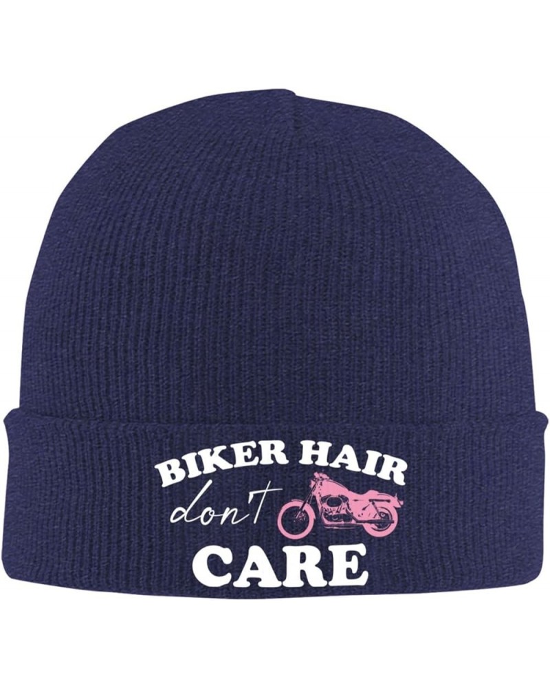 Biker Hair Don't Care Winter Beanie Hats Unisex,Warm Cozy Knitted Cuffed Skull Cap Navy Blue $9.40 Skullies & Beanies