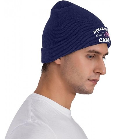 Biker Hair Don't Care Winter Beanie Hats Unisex,Warm Cozy Knitted Cuffed Skull Cap Navy Blue $9.40 Skullies & Beanies