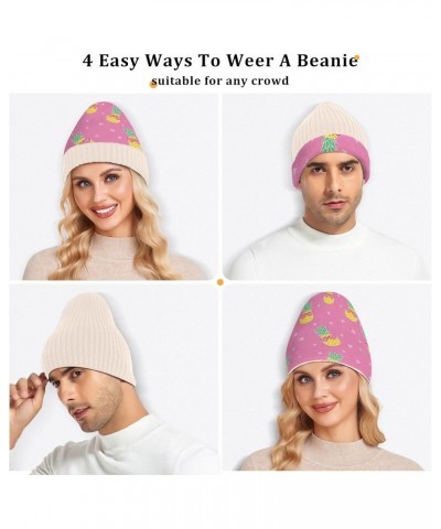 Beanie Hat Slouchy for Women Men Cute Pineapple Pink Print Double Side Wear Skully Cap Knitting Kit Thick Soft Warm for Cold ...