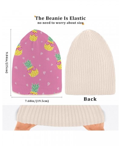 Beanie Hat Slouchy for Women Men Cute Pineapple Pink Print Double Side Wear Skully Cap Knitting Kit Thick Soft Warm for Cold ...