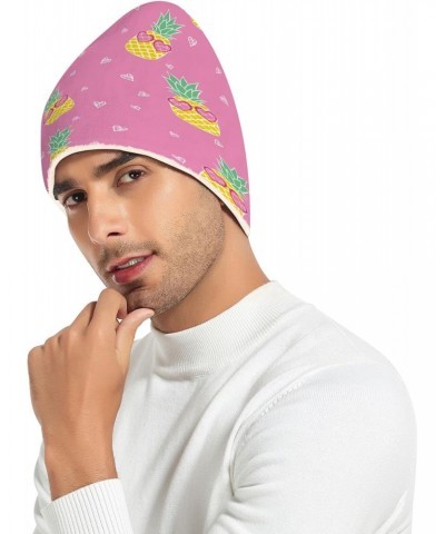 Beanie Hat Slouchy for Women Men Cute Pineapple Pink Print Double Side Wear Skully Cap Knitting Kit Thick Soft Warm for Cold ...