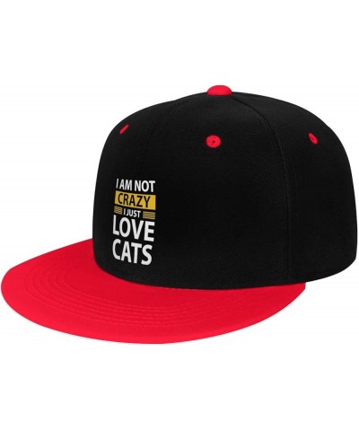 I Am Not Crazy I Just Love Cats Snapback Hat for Men Women Baseball Cap Trucker Flat Bill Hats Dad Caps Red $12.12 Baseball Caps