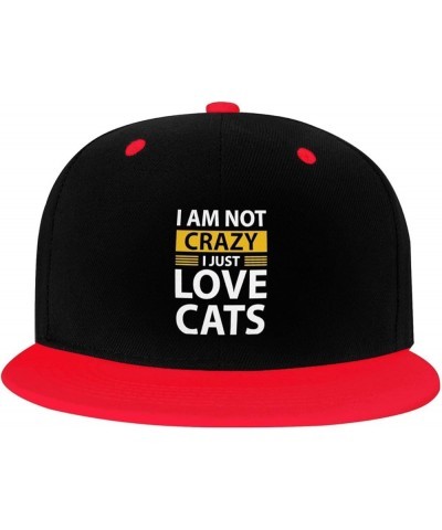 I Am Not Crazy I Just Love Cats Snapback Hat for Men Women Baseball Cap Trucker Flat Bill Hats Dad Caps Red $12.12 Baseball Caps