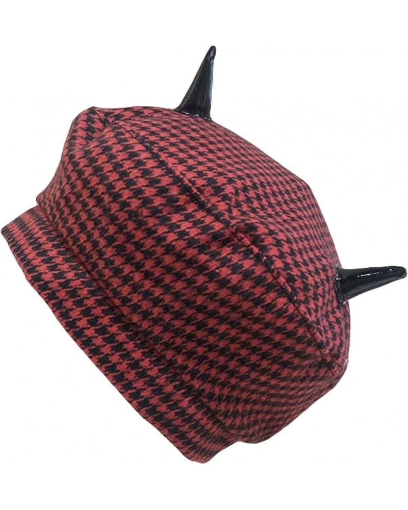 Classical Plaid Beret Hats for Women Painter Cap French Berets Fashion Streetwear Cap with Adjustable Rope Red $11.57 Berets