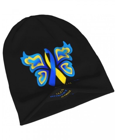 Down Syndrome Awareness Month Yellow Blue Ribbon Hat Beanie Cap Warm Knit Winter Skull Stretch Hats for Men Woman $10.60 Skul...