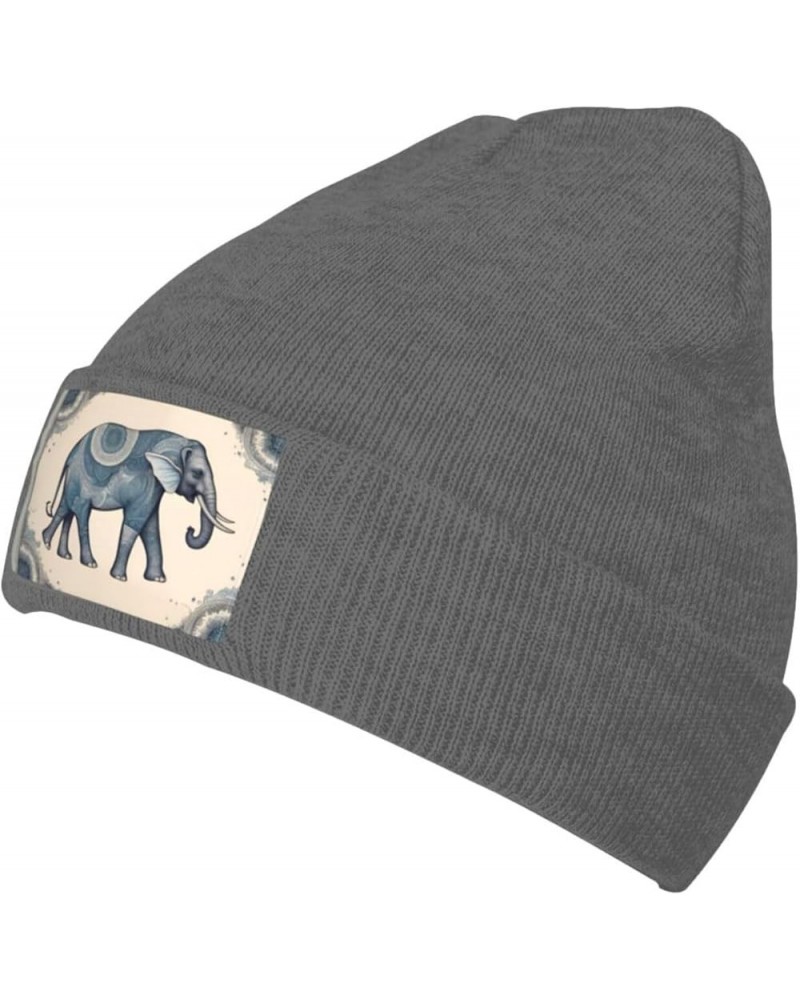 Black Warm Knit Hat Stylish Boho Map Elephant Pattern Soft Good Elasticity Suitable for Daily and Outdoor Sports Deep Heather...