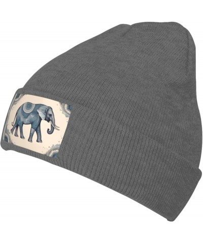 Black Warm Knit Hat Stylish Boho Map Elephant Pattern Soft Good Elasticity Suitable for Daily and Outdoor Sports Deep Heather...