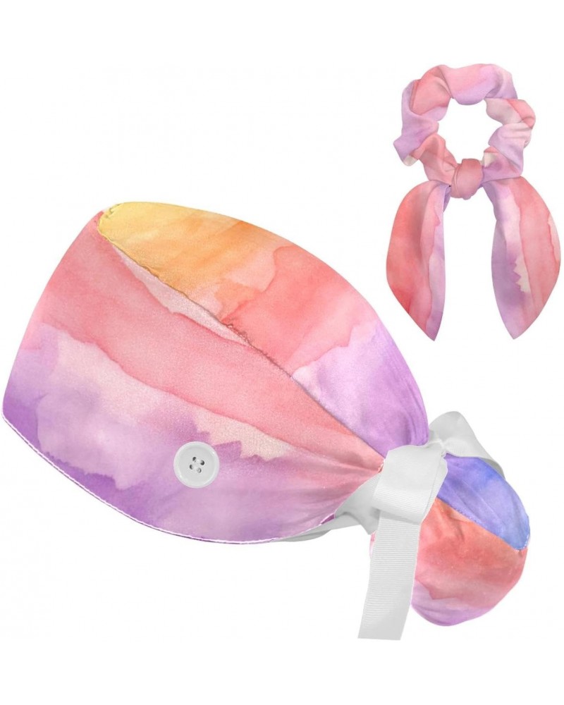 1 Pack Surgical Cap with Hair Scrunchy, Scrub Hat Ponytail Holder for Women, Abstract Pattern Rainbow $10.28 Skullies & Beanies