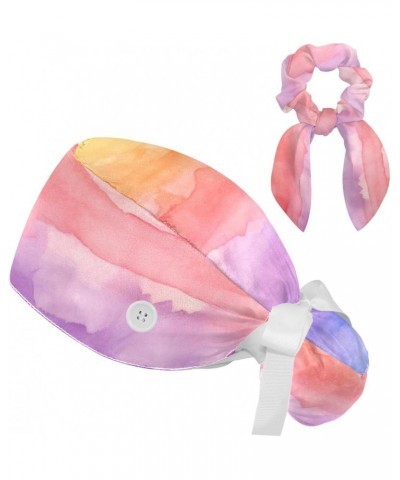 1 Pack Surgical Cap with Hair Scrunchy, Scrub Hat Ponytail Holder for Women, Abstract Pattern Rainbow $10.28 Skullies & Beanies