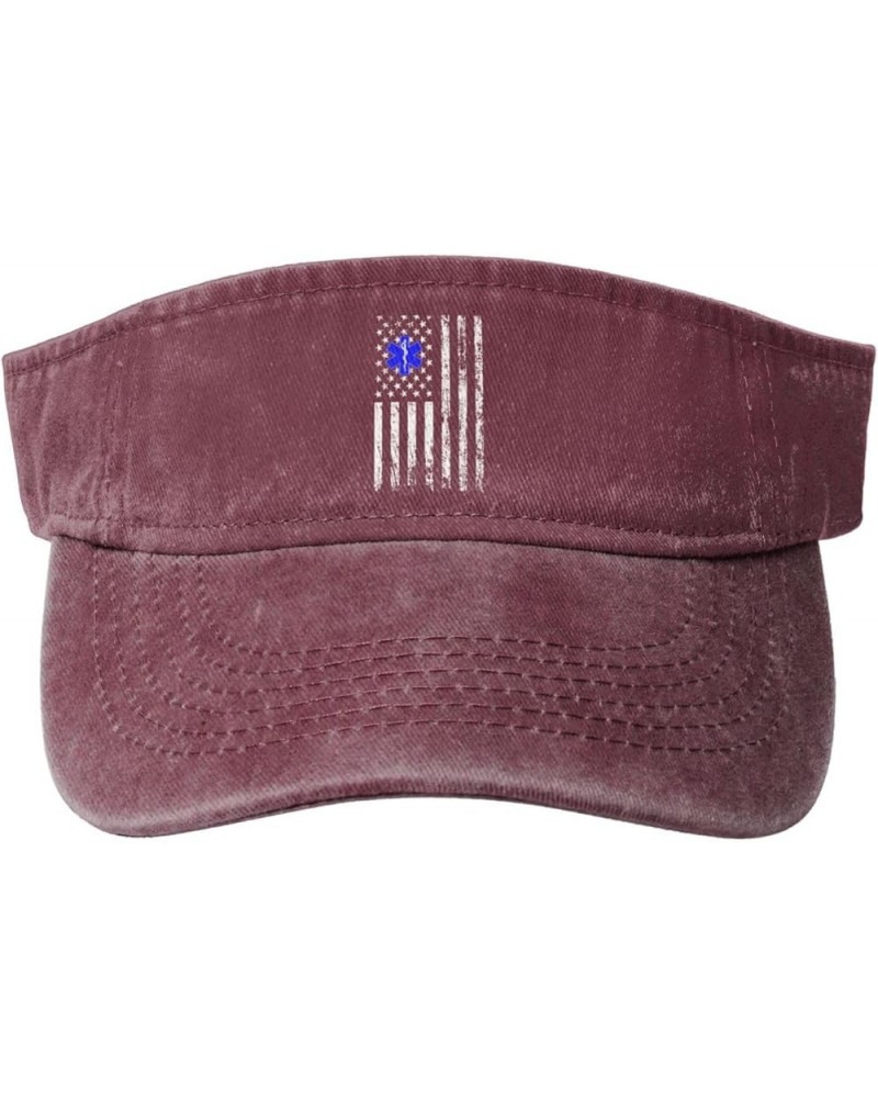 American EMT Flag Sun Hat Sun Visor Hats for Women Men Baseball Cap Golf Hats Red $12.31 Visors