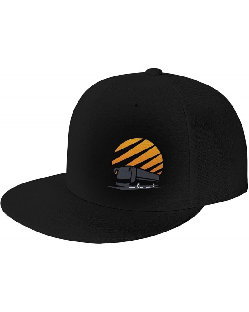 Bus Men's and Women's Snap Hats Flat Brim Baseball Caps Cute and Funny Hats Trucker Dad Hats Black Black $12.62 Baseball Caps