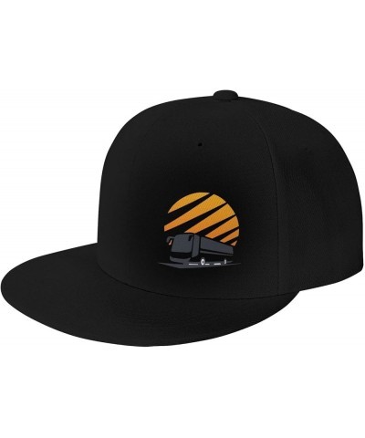 Bus Men's and Women's Snap Hats Flat Brim Baseball Caps Cute and Funny Hats Trucker Dad Hats Black Black $12.62 Baseball Caps