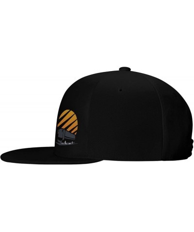 Bus Men's and Women's Snap Hats Flat Brim Baseball Caps Cute and Funny Hats Trucker Dad Hats Black Black $12.62 Baseball Caps