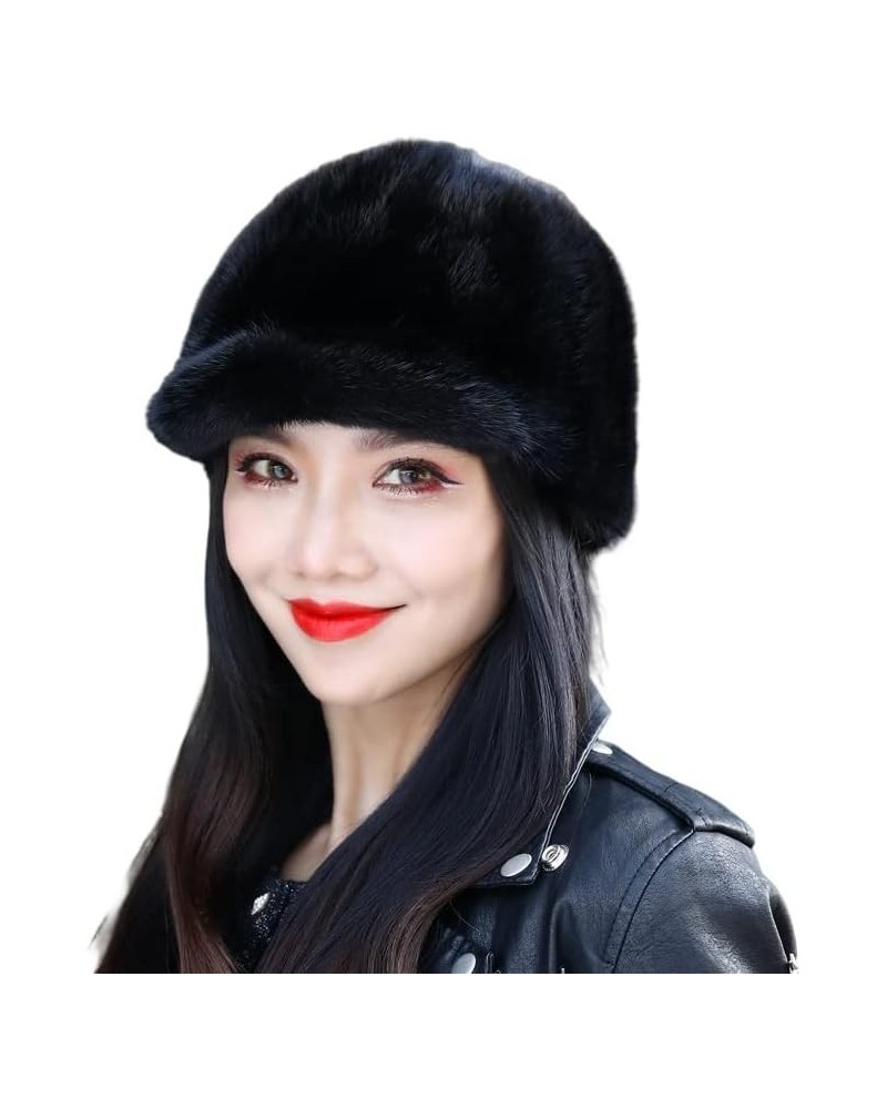 Women Warm Hats Genuine Whole Mink Hair Hat Lady Visor Skiing Cap Winter Head Warmer Outdoor Black $22.79 Skullies & Beanies