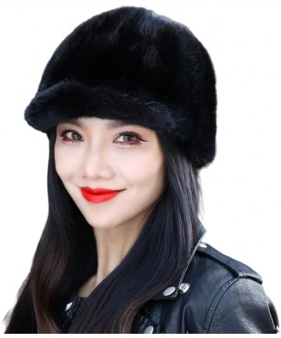 Women Warm Hats Genuine Whole Mink Hair Hat Lady Visor Skiing Cap Winter Head Warmer Outdoor Black $22.79 Skullies & Beanies